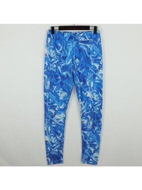Velocity Women's Medium Blue White Tight Fit Mid Rise Ankle Activewear Leggings